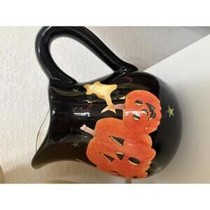 Target Halloween Large Ceramic Pitcher Jack O' Lanterns Stars Pumpkins Black